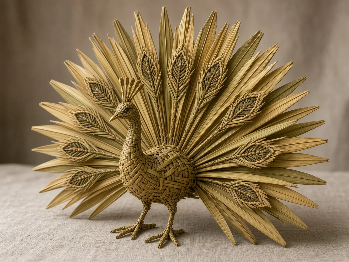 Palm leaf woven peacock